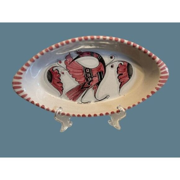 Ceramic Oval Dish Spoon Holder Birds Hand-painted Made in Italy by FUSARI - Picture 2 of 5